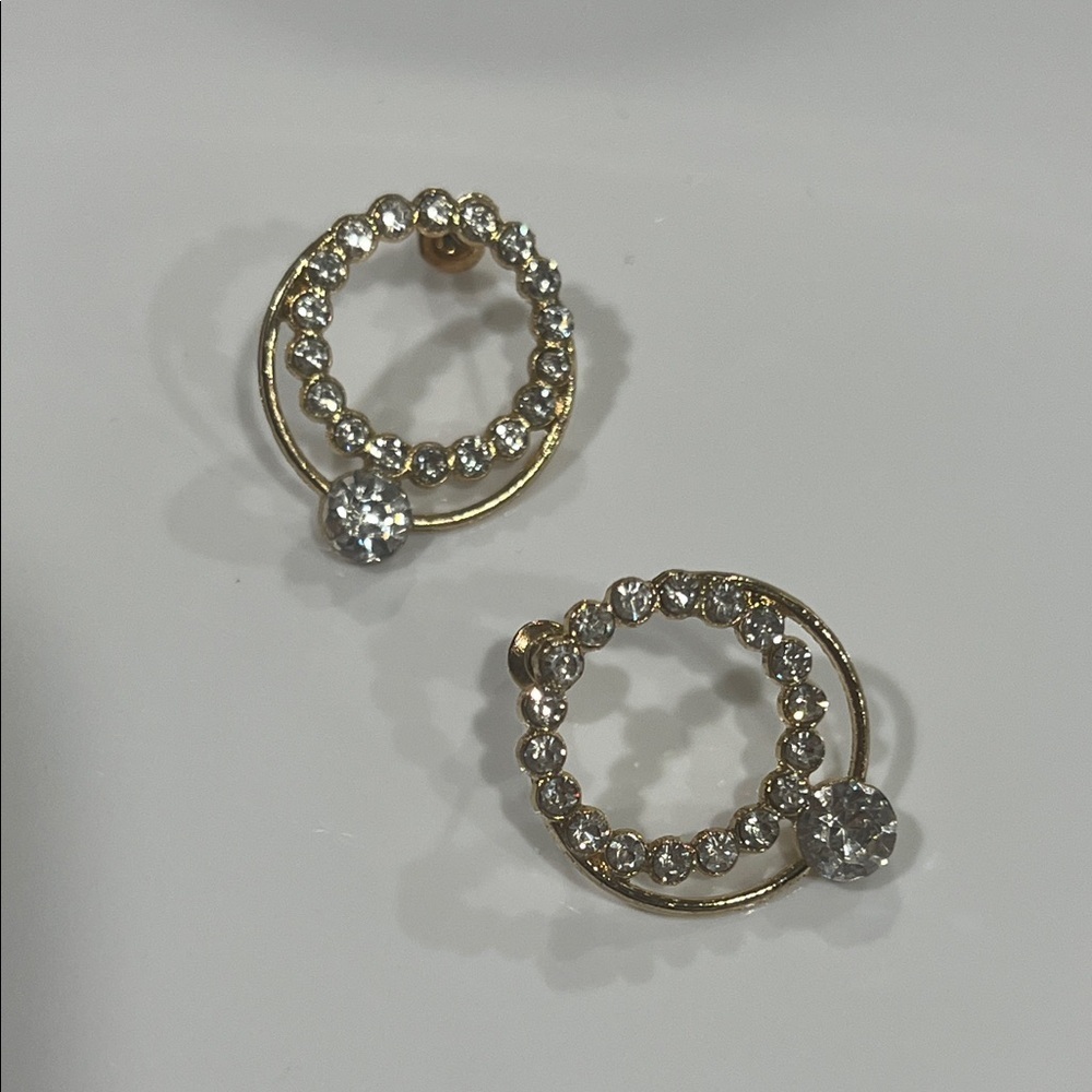 Gold Tone Crystal Circle Post Earrings Sparkly Crystal Jewelry